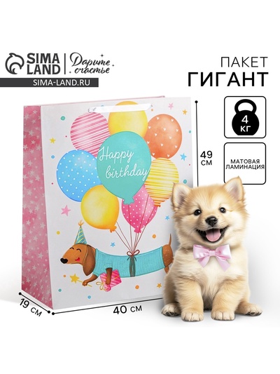 Пакет подарочный ламинированный, упаковка, «Happy birthday», XL 49 х 40 х 19 см