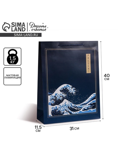 Пакет подарочный ламинированный, упаковка, Present, L 31 х 40 х 11.5 см