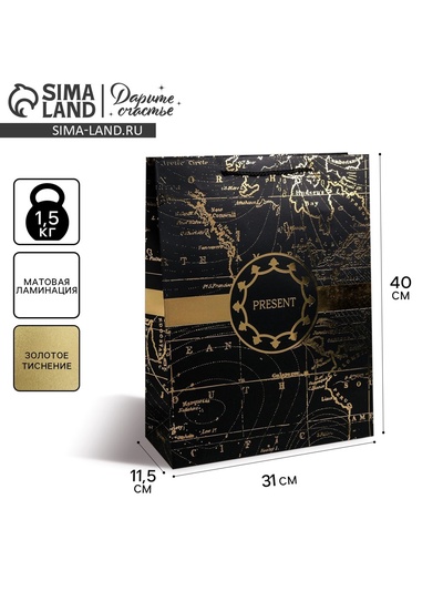 Пакет подарочный ламинированный, упаковка, Gold present, L 31 х 40 х 11.5 см