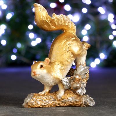 Фигурка полистоун «Белка на ветке», под золото, 7×13×16 см
