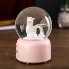 Сувенир полистоун водяной шар музыка, свет "Лама и радуга" МИКС 12,8х8х8 см - фото 23224536