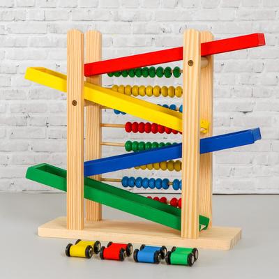 Детская деревянная игрушка 2 в 1 «Автотрек и счёты», 31 × 28 × 9,5 см