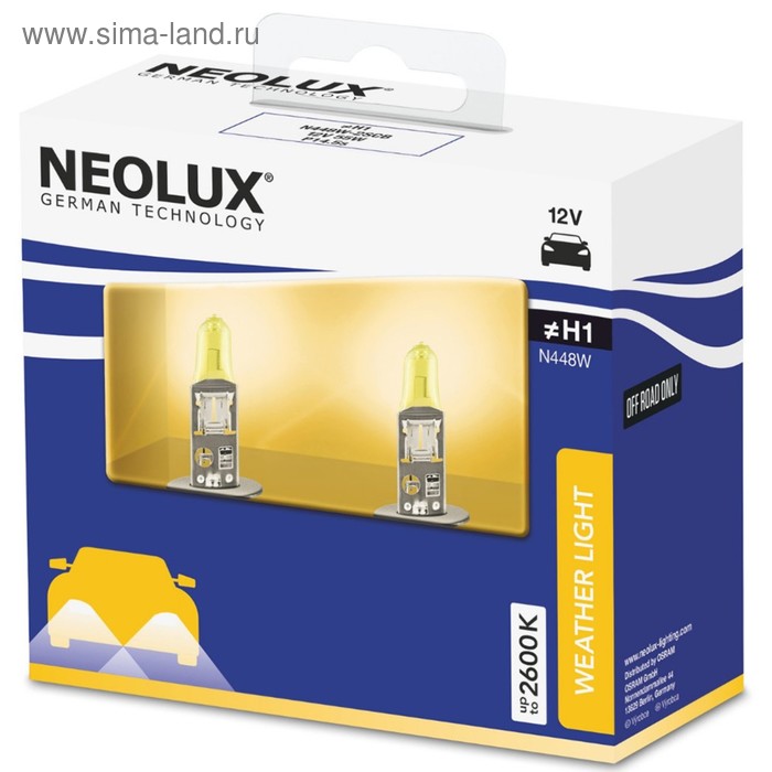 Лампа автомобильная Neolux Weather Light 12V H1 55W, 2 шт N448W2SCB - Фото 1