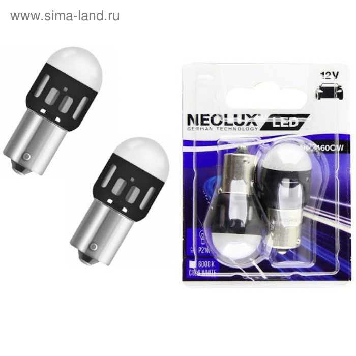 Лампа светодиодная Neolux P21W белый/6000К,12V 1.2W BA15S, блистер 2 шт, NP2160CW-02B - Фото 1