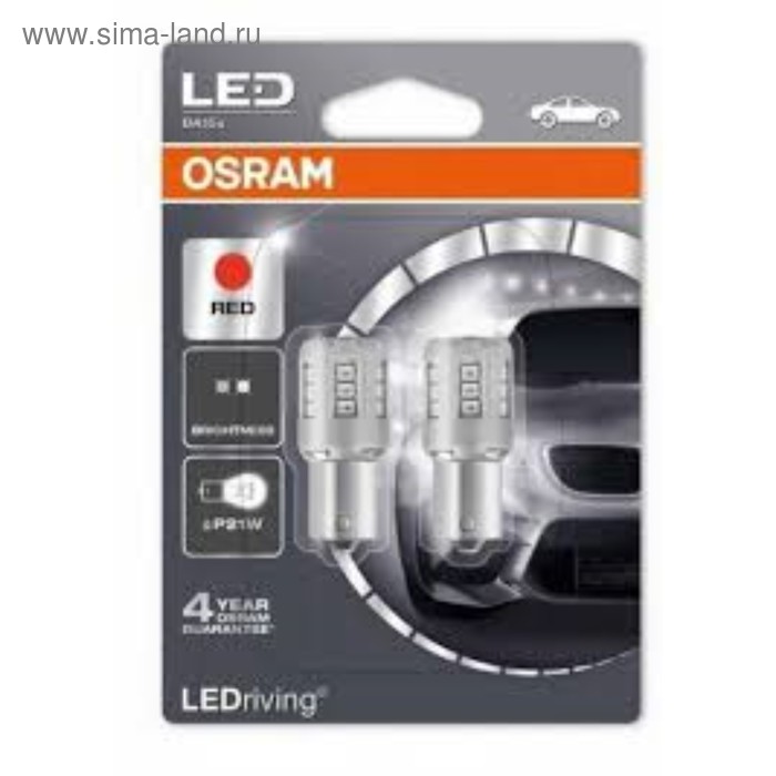 Лампа светодиодная Osram P21W BA15s LED STANDART RED блистер, 2 шт, 12V 7458R-02B - Фото 1