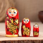 Матрешка " Душа России",3 кукольная, красный фон, 10 см - фото 9017193