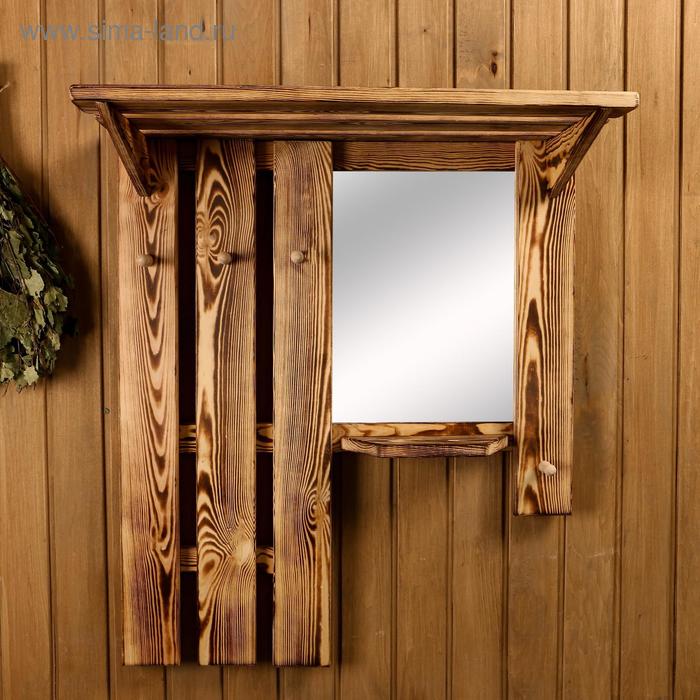 Полка-вешалка большая, обожжённая с зеркалом, 4 крюка - Фото 1