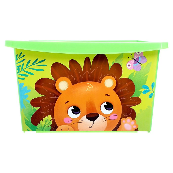 Ящик для игрушек, с крышкой, «Весёлый зоопарк», объём 30 л, цвет зелёный - фото 1882075884