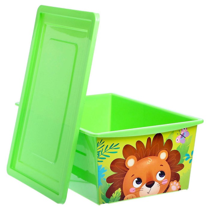 Ящик для игрушек, с крышкой, «Весёлый зоопарк», объём 30 л, цвет зелёный - фото 1882075886