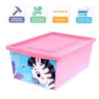 Ящик для игрушек с крышкой, «Весёлый зоопарк», объем 30 л, цвет розовый - фото 4591610