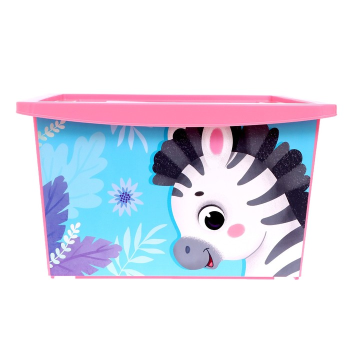 Ящик для игрушек с крышкой, «Весёлый зоопарк», объем 30 л, цвет розовый - фото 1882075889