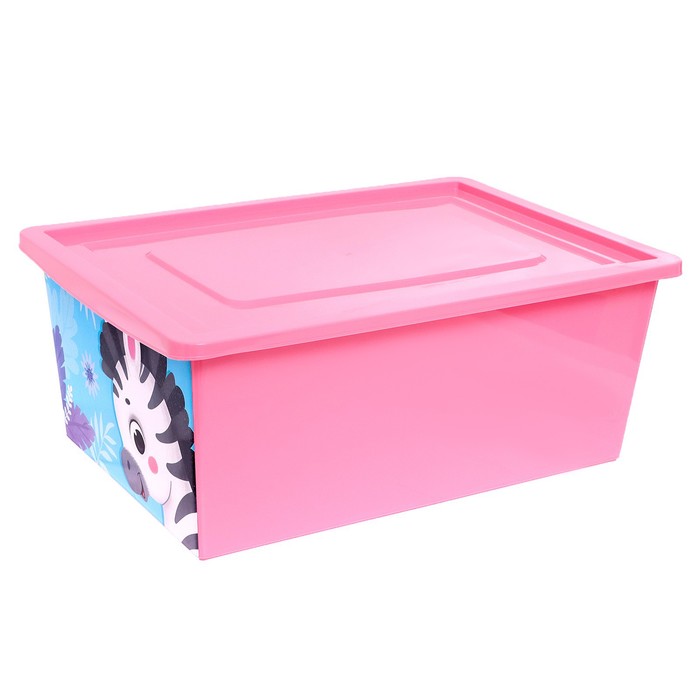Ящик для игрушек с крышкой, «Весёлый зоопарк», объем 30 л, цвет розовый - фото 1882075892