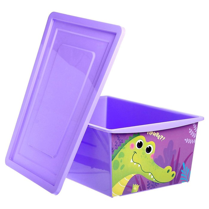 Ящик для игрушек с крышкой, «Весёлый зоопарк», объем 30 л, цвет фиолетовый - фото 1882075896