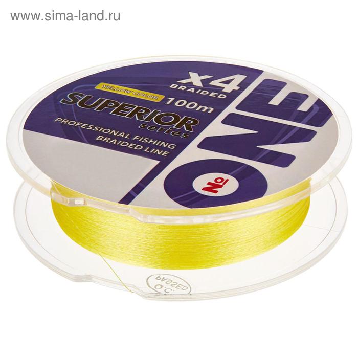 Шнур плетёный №ONE SUPERIOR Х4, диаметр 0.10 мм, тест 3.63 кг, 100 м, жёлтый - Фото 1