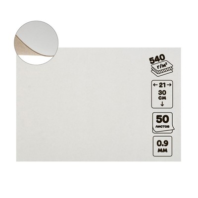 Картон переплётный 0.9 мм, 21×30, 50 листов, 540 г/м², белый