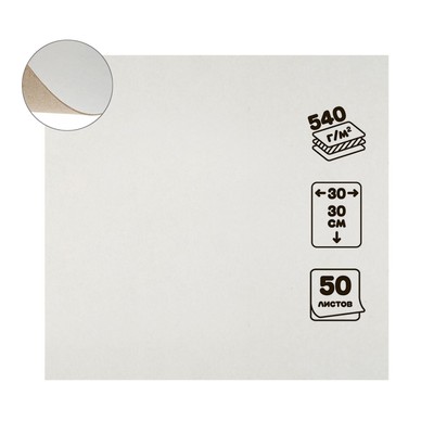 Картон переплётный 0.9 мм, 30×30, 50 листов, 540 г/м², белый