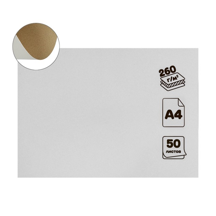 Картон хром-эрзац А4 (21х30 см), 50 листов, 260 г/м2, 0.35 мм, немелованный