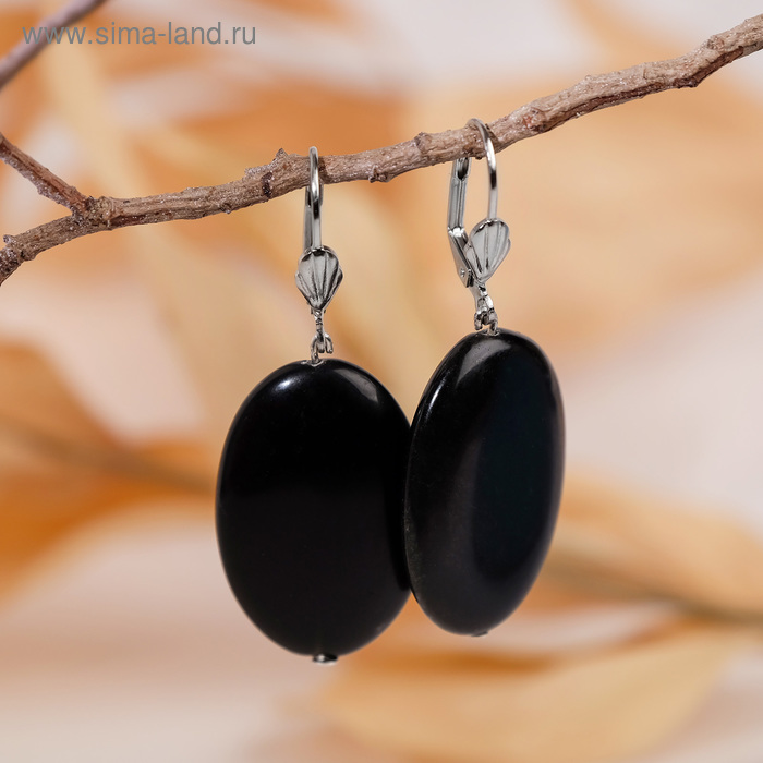 Серьги овал «Агат черный» - Фото 1