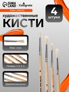 Набор кистей для рисования, коза, 4 штуки: № 1, 2, 3, 4, круглые, деревянная ручка, международный размер - Фото 2