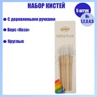 Набор кистей для рисования, коза, 5 штук: № 1, 2, 3, 4, 5, круглые, деревянная ручка, международный размер - Фото 1