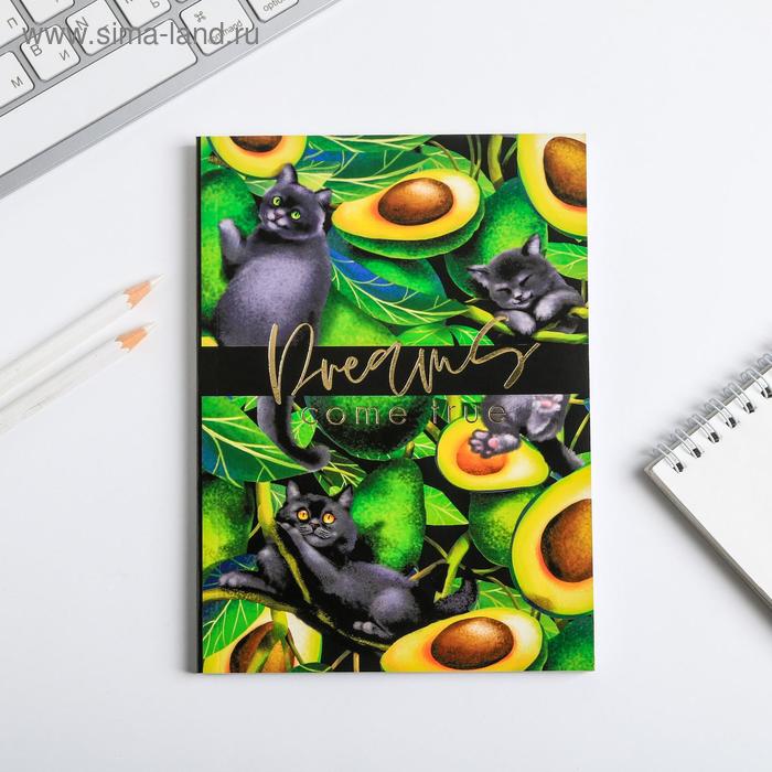 Ежедневник в тонкой обложке с тиснением Dreams come true avocado, А5, 80 листов - Фото 1