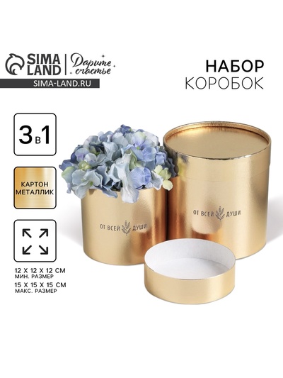 Набор коробок золотых 2 в 1, упаковка подарочная, «От всей души», 12 х 12, 15 х 15 см