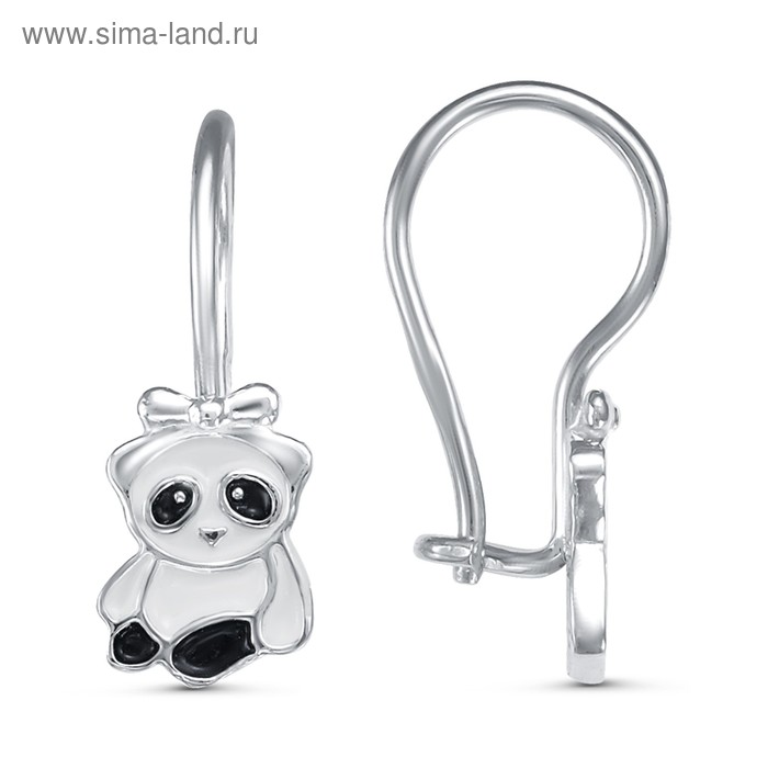 Серьги детские «Панда» посеребрение, цвет чёрно-белый - Фото 1