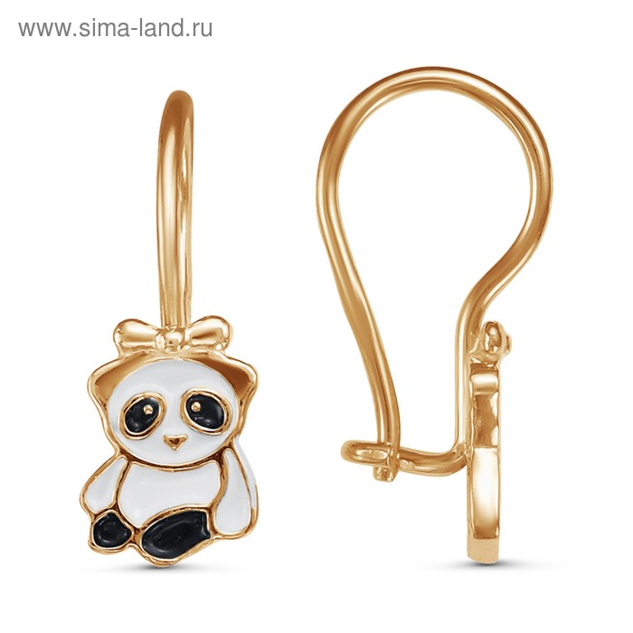 Серьги детские «Панда» розовое золочение, цвет чёрно-белый - Фото 1