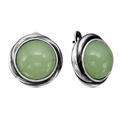Серьги круг «Нефрит», посеребрение с оксидированием
