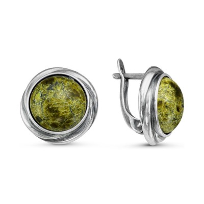 Серьги «Змеевик» круг, посеребрение с оксидированием