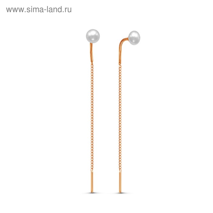 Серьги висячие «Жемчуг» розовое золочение, белые - Фото 1