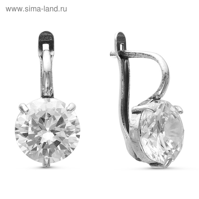 Серьги «Фианит» круг, посеребрение с оксидированием - Фото 1
