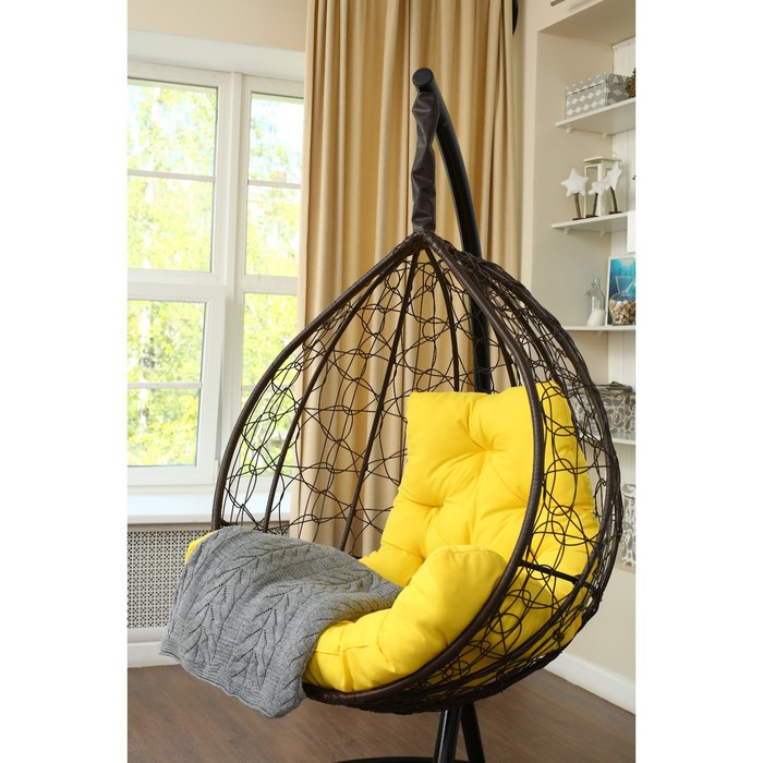 Подвесное кресло «Бароло», капля, цвет коричневый, подушка жёлтая, стойка - фото 1908573891