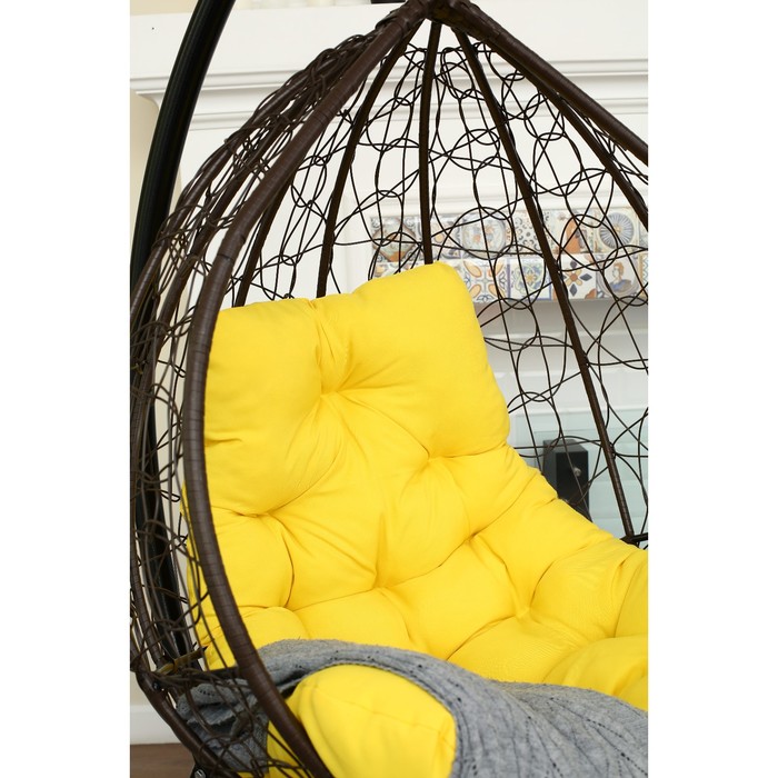 Подвесное кресло «Бароло», капля, цвет коричневый, подушка жёлтая, стойка - фото 1908573892