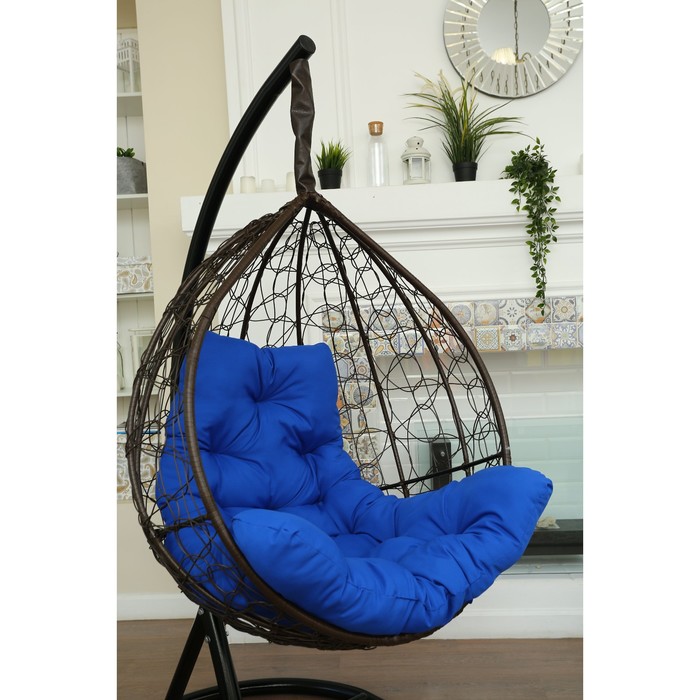 Подвесное кресло «Бароло», капля, цвет коричневый, подушка синяя, стойка - фото 1908573909