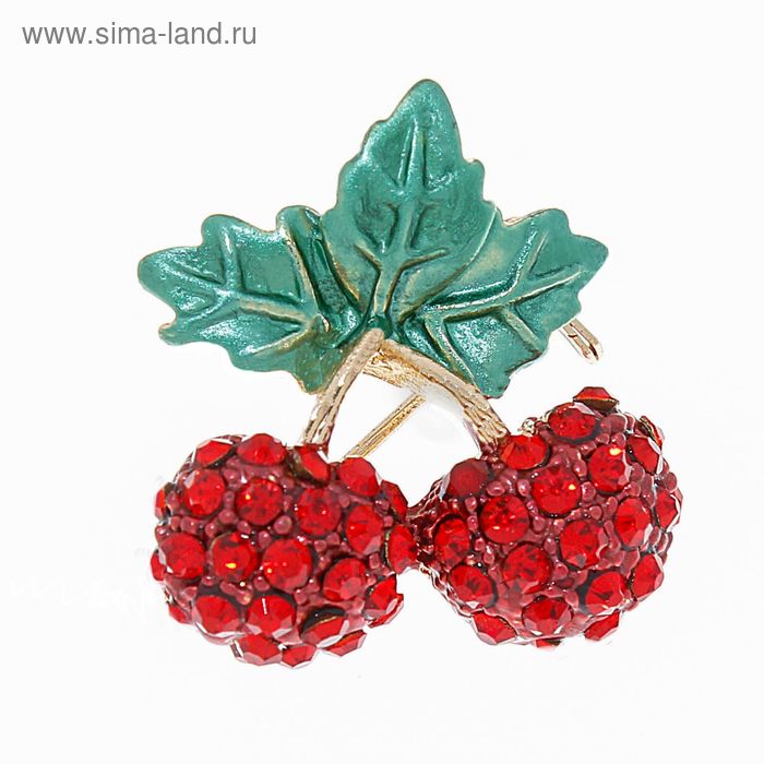 Брошь «Вишня зимняя» малая, цвет красно-зеленый в золоте - Фото 1