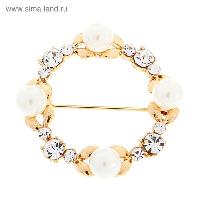 Брошь «Круг» цветение, цвет белый в золоте - Фото 1