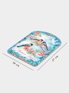 Доска разделочная сувенирная Дарим Красиво «С Новым годом! Снегири», дерево, 28?18?0.6 см, разноцветная (комплект 2 шт)