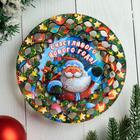 Тарелка сувенирная деревянная "Новогодний. Дед Мороз спешит на санях", цветной - фото 298946986