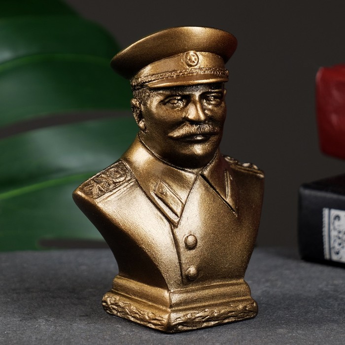 Бюст Сталин 9х7см, бронза / мраморная крошка - Фото 1