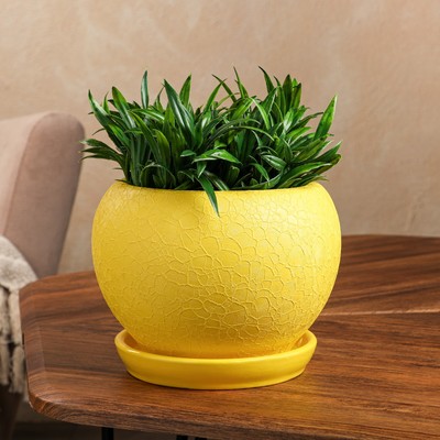 Горшок для цветов "Шар" шёлк, желтый, керамика, 2 л