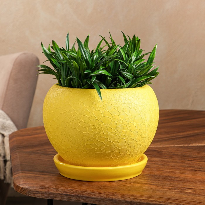 Горшок для цветов "Шар" шёлк, желтый, керамика, 2 л - Фото 1