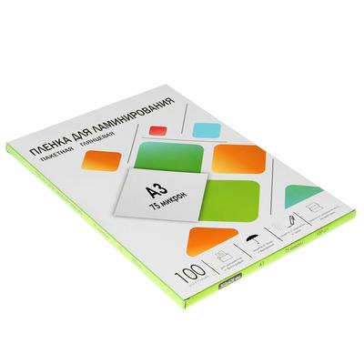 Пленка для ламинирования A3 303×426 мм, 75 мкм, 100 штук, глянцевые, Гелеос