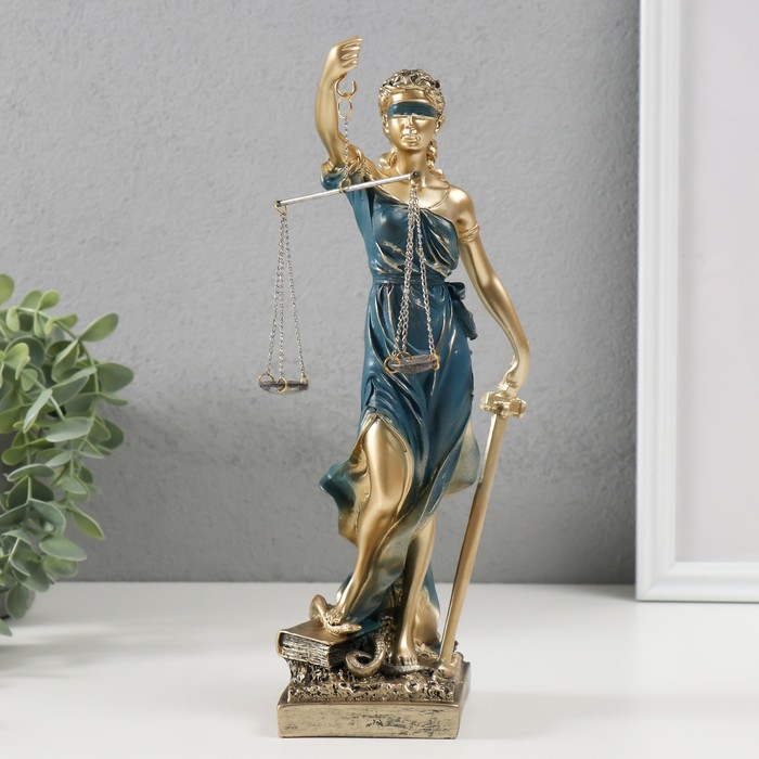 Сувенир полистоун "Богиня Фемида" золотистый с синим 28х7х8 см - Фото 1