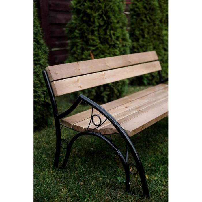 Садовая скамейка "Шарики" деревянная на металлическом каркасе, со спинкой, 2х0.72х0.77 м - фото 1886502171