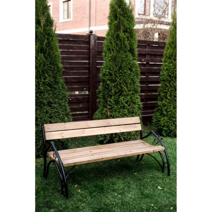 Садовая скамейка "Шарики" деревянная на металлическом каркасе, со спинкой, 2х0.72х0.77 м - фото 1907116521