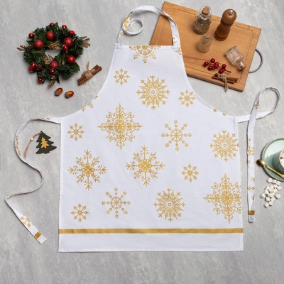 Фартук новогодний "Этель" Золотые снежинки 60х65 см, 100%хл, 190г/м2