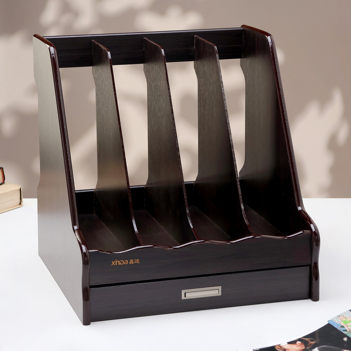 Органайзер для бумаги, 4 секции, с выдвижным ящиком, 30×28×30 см - Фото 1