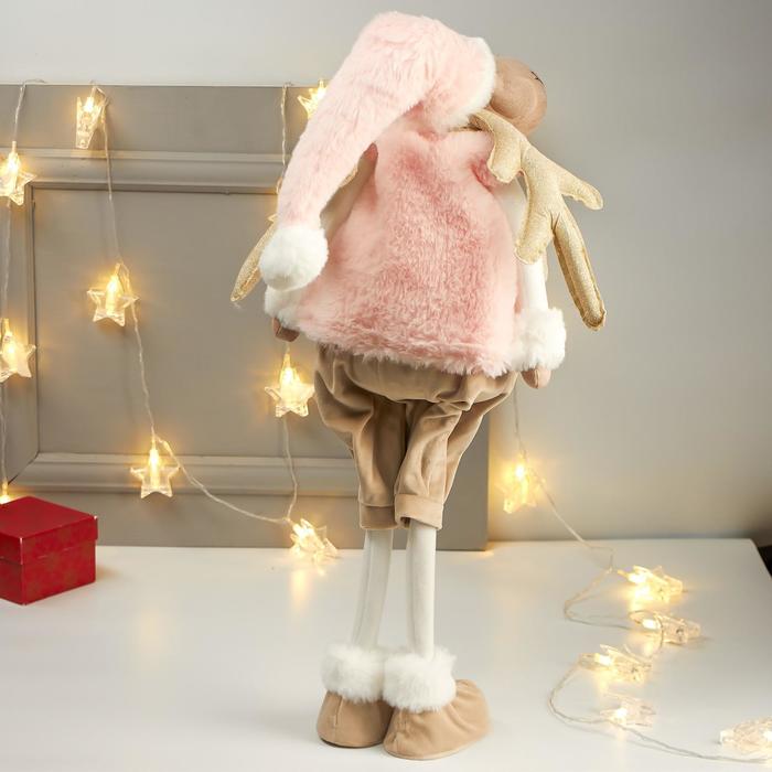 Кукла интерьерная "Лосик в розовом меховом жилете" 85х15х27 см - фото 1885042762