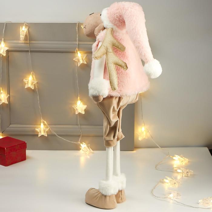 Кукла интерьерная "Лосик в розовом меховом жилете" 85х15х27 см - фото 1885042763